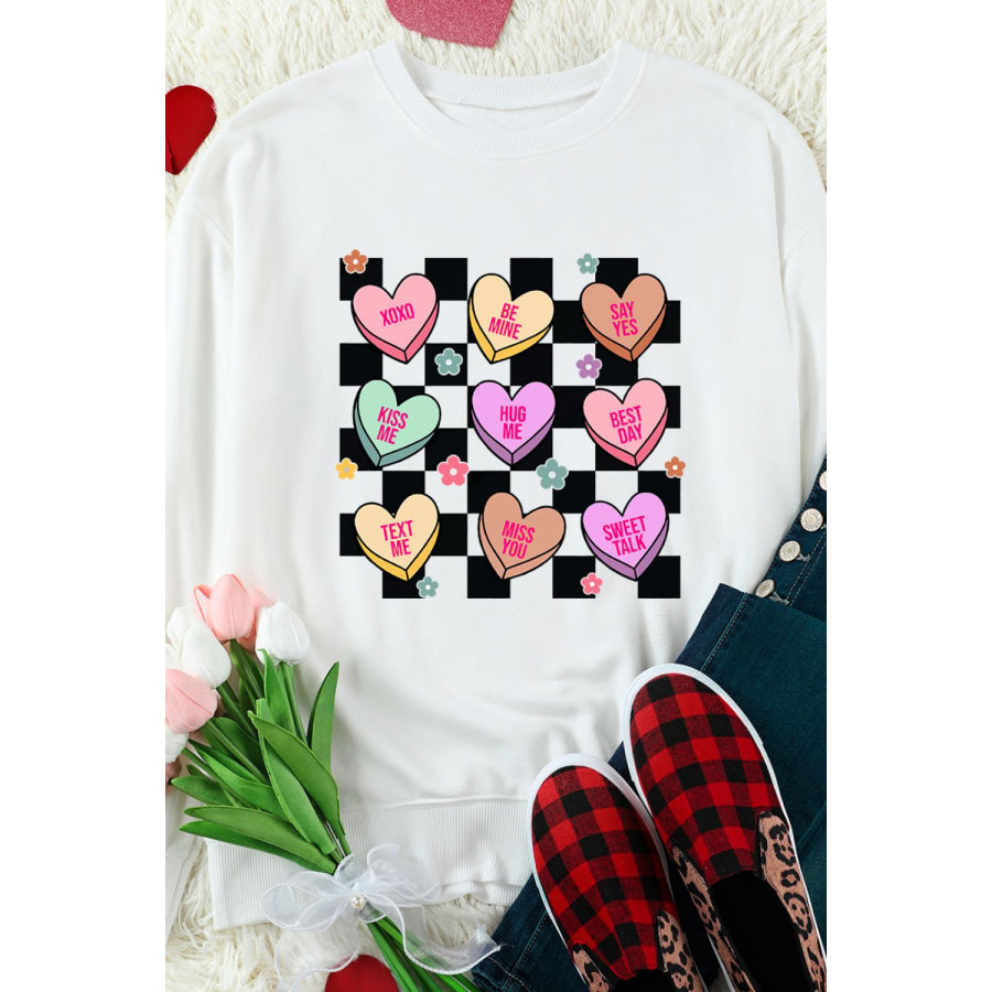 Valentine’s Day Checkered Heart Long Sleeve Sweatshirt Apparel and Accessories