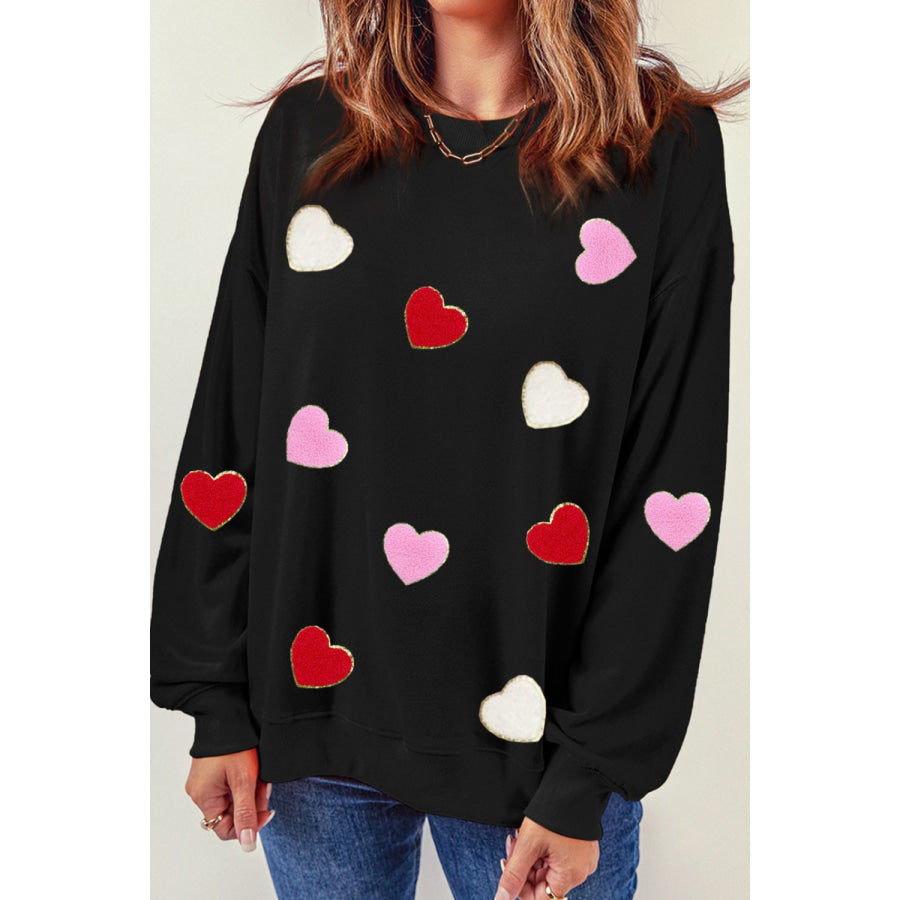 Valentine’s Day Contrast Heart Long Sleeve Sweatshirt Apparel and Accessories