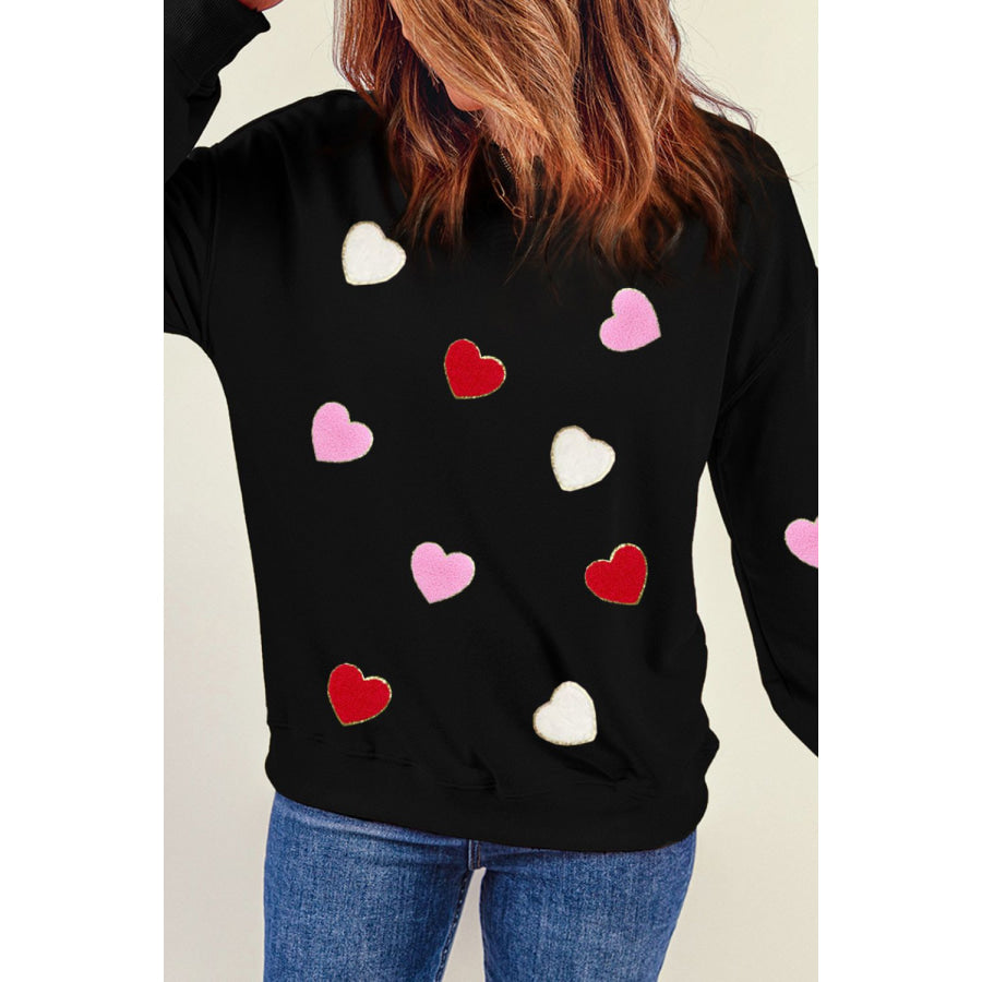 Valentine’s Day Contrast Heart Long Sleeve Sweatshirt Apparel and Accessories