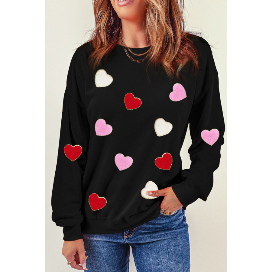 Valentine’s Day Contrast Heart Long Sleeve Sweatshirt Black / S Apparel and Accessories