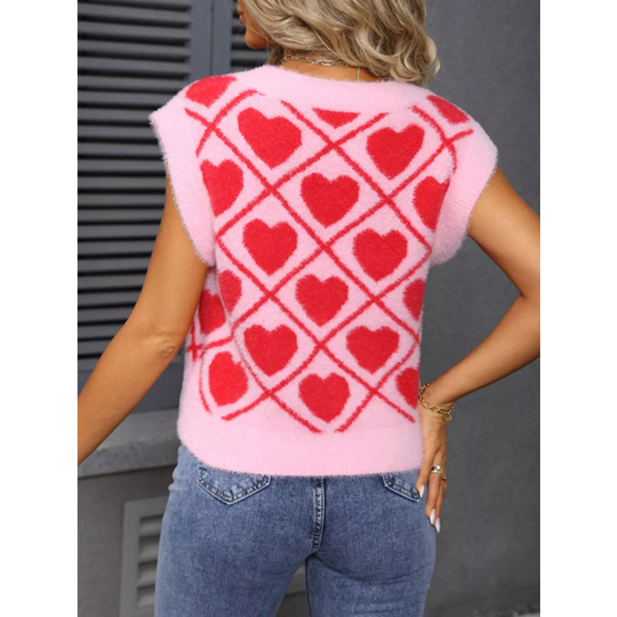 Valentine’s Day Fluffy Heart Pattern V-Neck Sweater Vest Apparel and Accessories