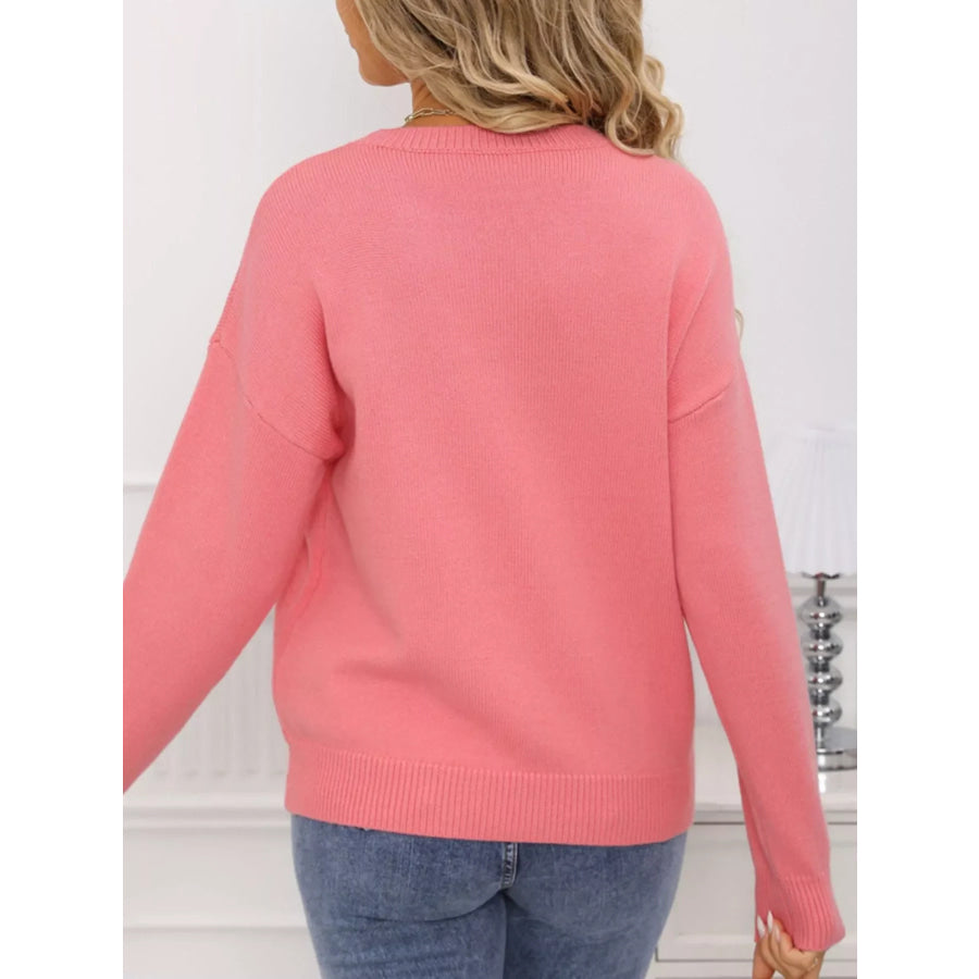 Valentine’s Day Heart Bow Round Neck Sweater Apparel and Accessories