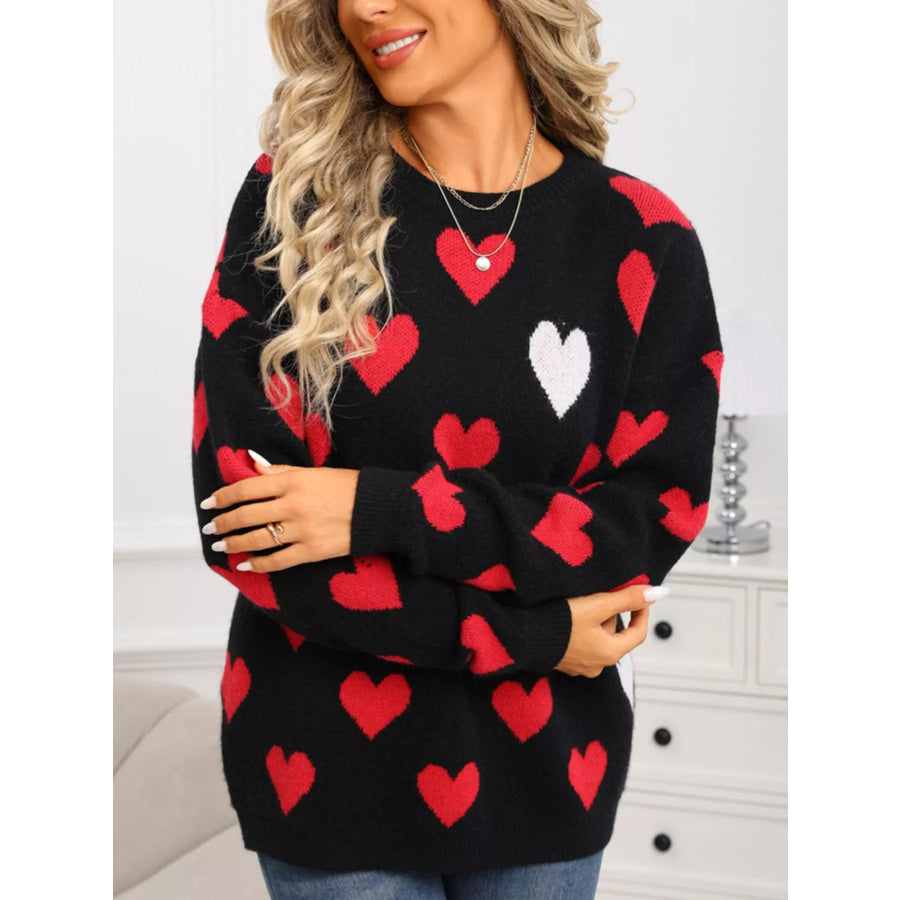 Valentine’s Day Heart Crew Neck Sweater Black / S Apparel and Accessories