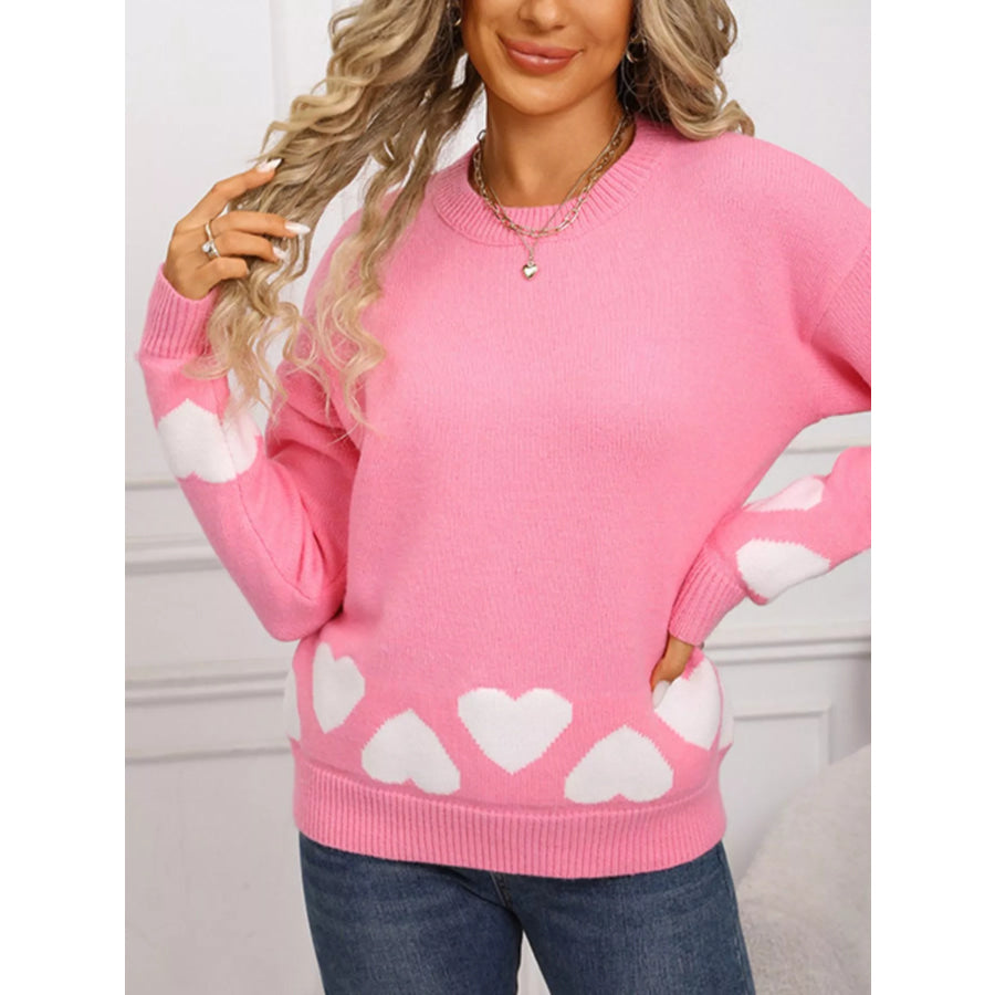 Valentine’s Day Heart Crew Neck Sweater Pink / S Apparel and Accessories