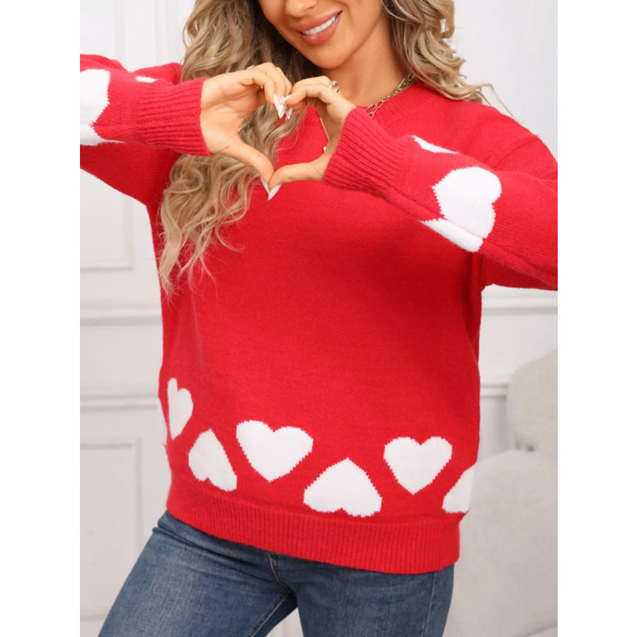 Valentine’s Day Heart Crew Neck Sweater Red / S Apparel and Accessories