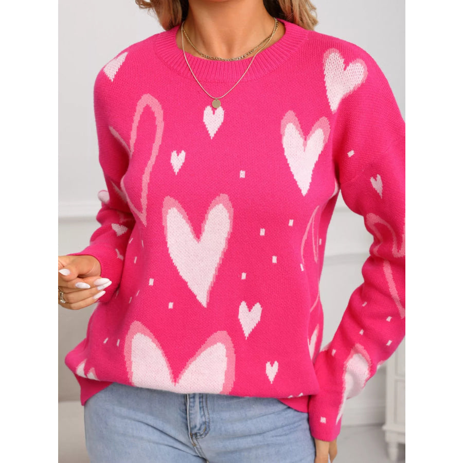 Valentine’s Day Heart Crew Neck Sweater Rose Red / S Apparel and Accessories