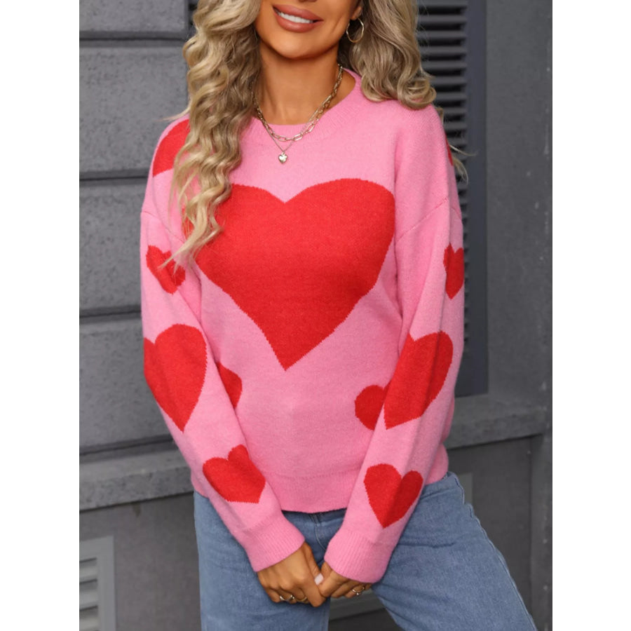 Valentine’s Day Heart Crew Neck Sweater Rose Red / S Apparel and Accessories