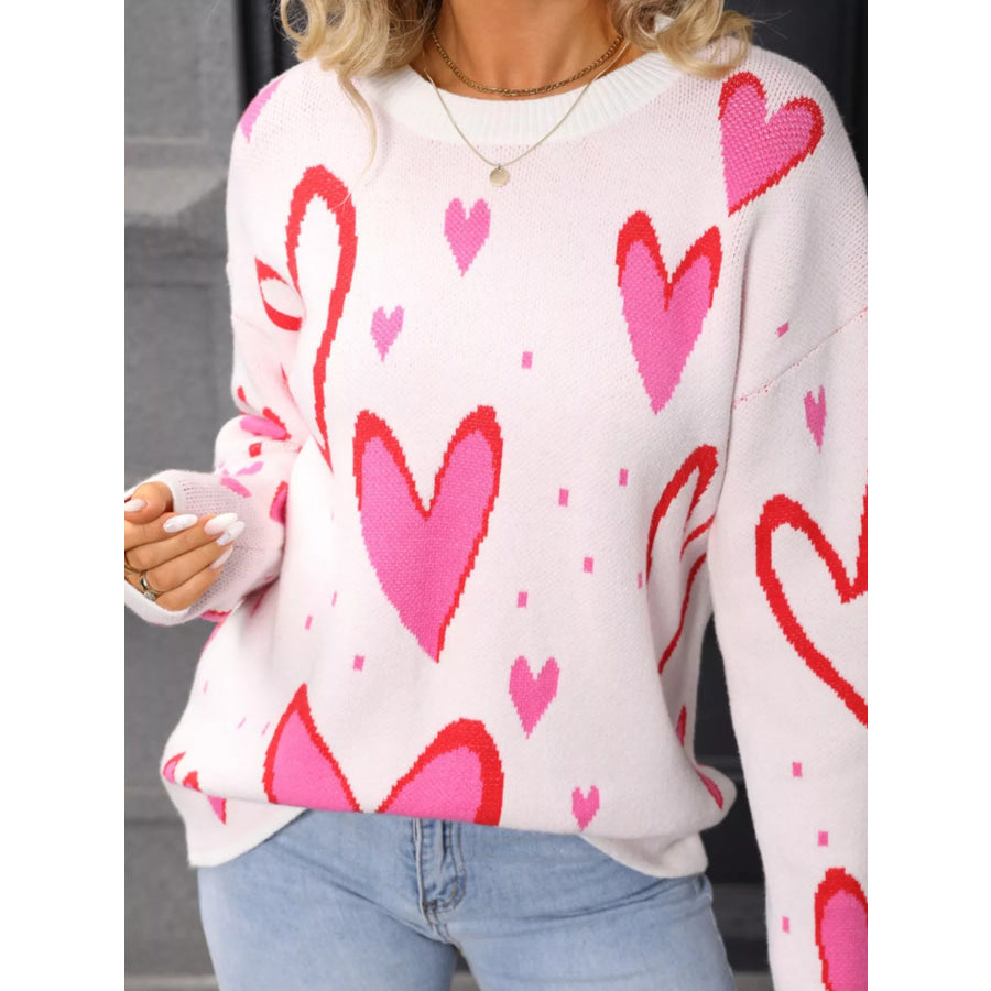 Valentine’s Day Heart Crew Neck Sweater White / S Apparel and Accessories