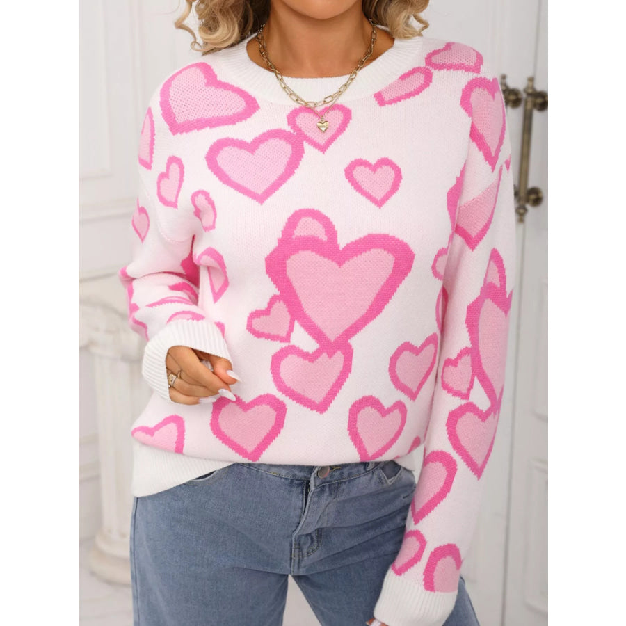 Valentine’s Day Heart Crew Neck Sweater White / S Apparel and Accessories