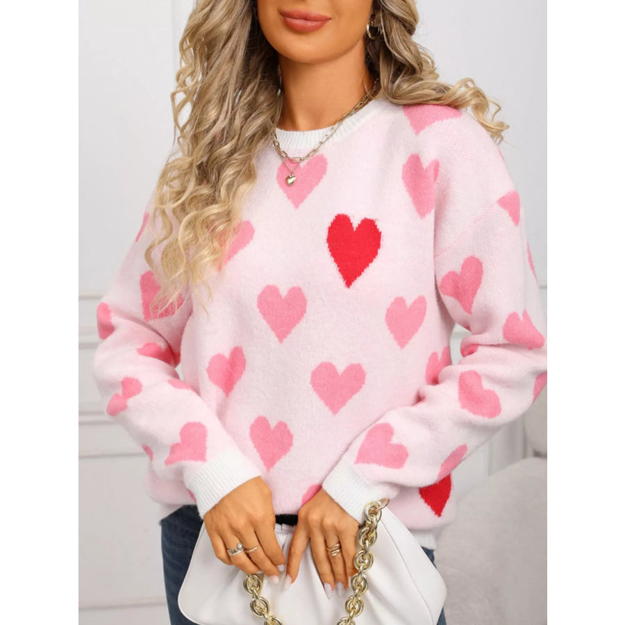 Valentine’s Day Heart Crew Neck Sweater White / S Apparel and Accessories