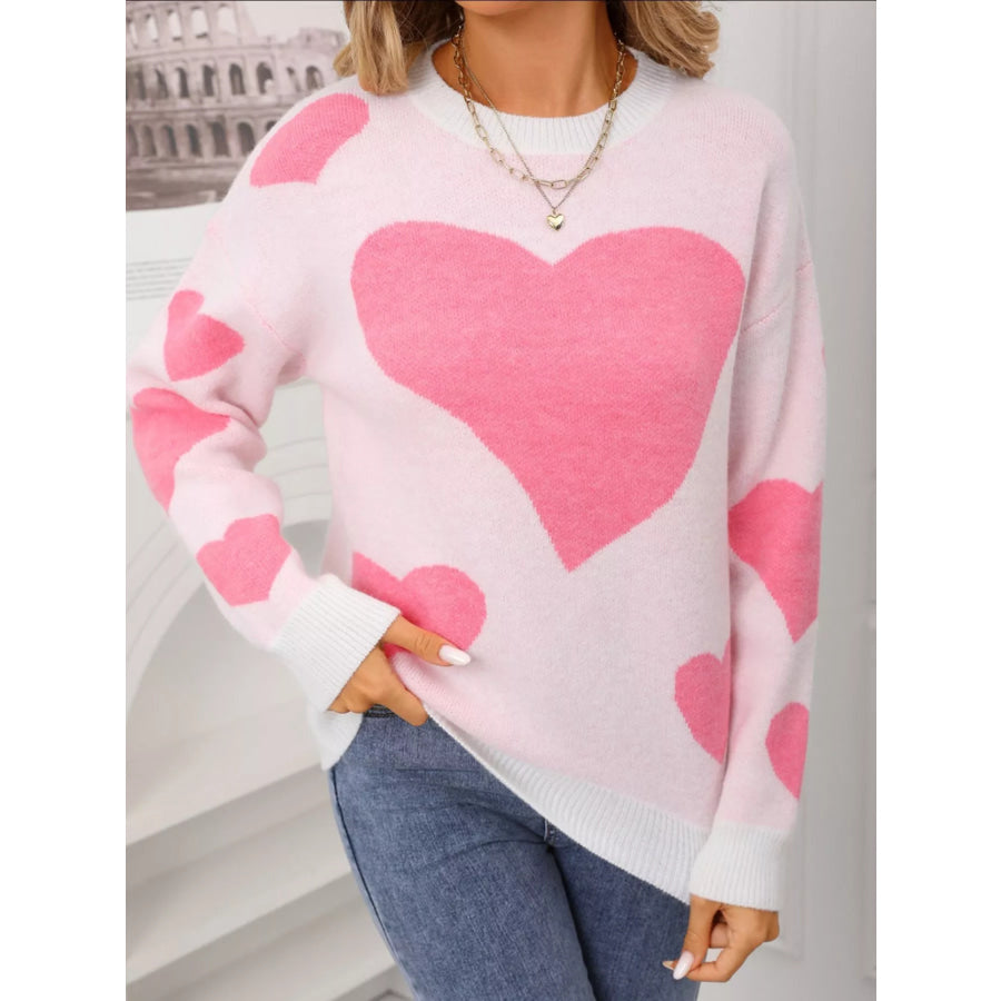 Valentine’s Day Heart Crew Neck Sweater White / S Apparel and Accessories
