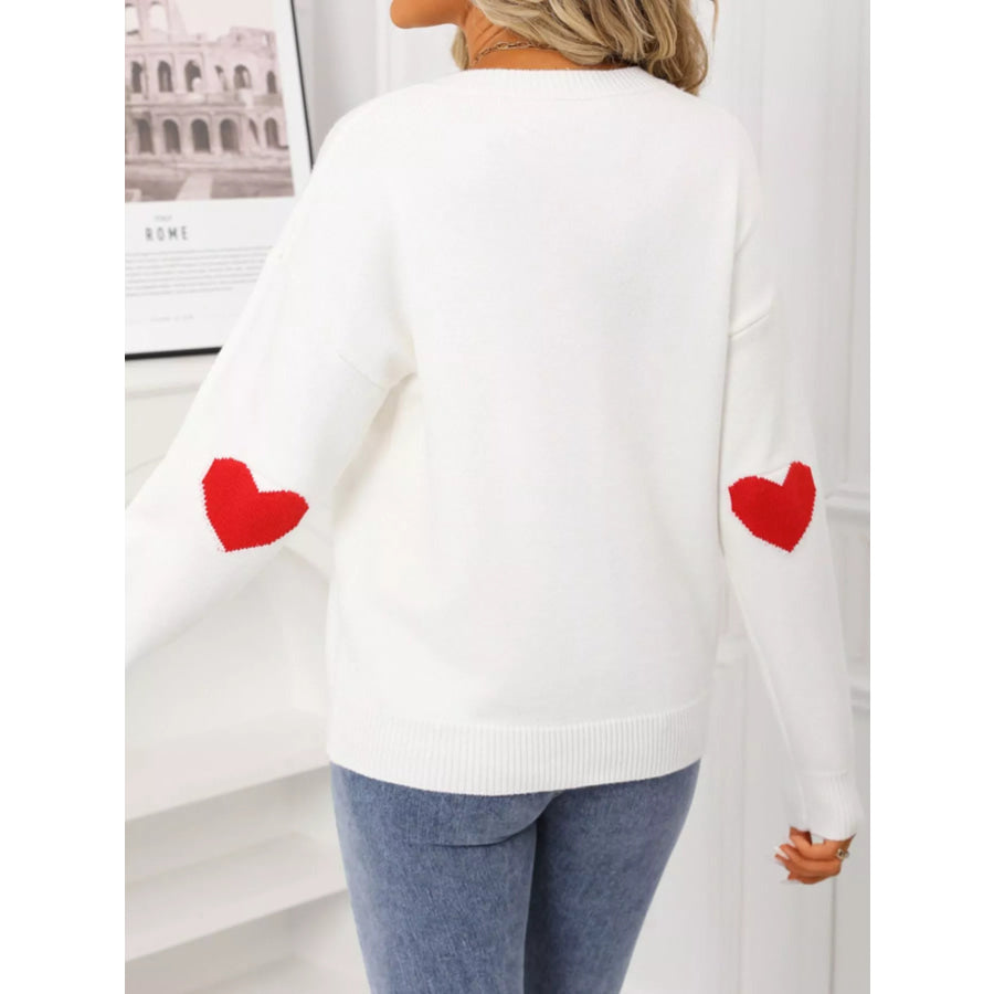 Valentine’s Day Heart Graphic Dropped Shoulder Sweater Apparel and Accessories