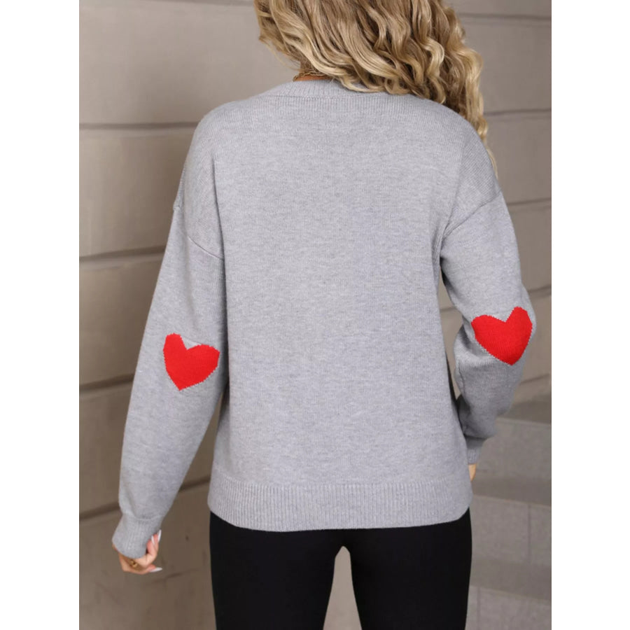 Valentine’s Day Heart Graphic Dropped Shoulder Sweater Apparel and Accessories