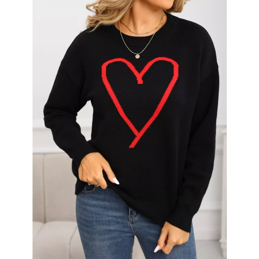 Valentine’s Day Heart Graphic Dropped Shoulder Sweater Apparel and Accessories