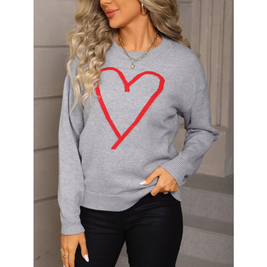 Valentine’s Day Heart Graphic Dropped Shoulder Sweater Apparel and Accessories