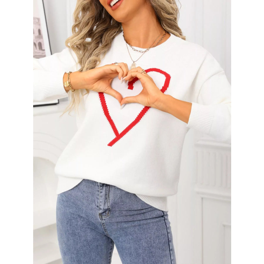 Valentine’s Day Heart Graphic Dropped Shoulder Sweater Apparel and Accessories