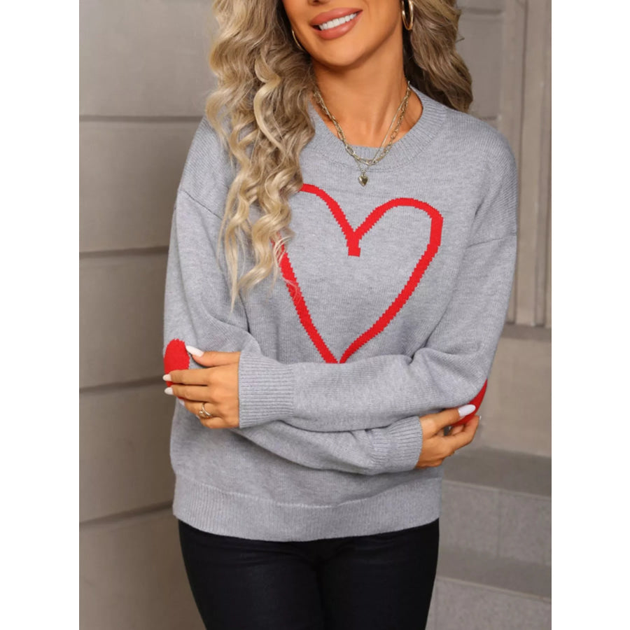 Valentine’s Day Heart Graphic Dropped Shoulder Sweater Apparel and Accessories