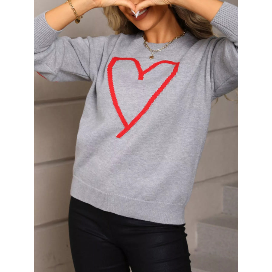 Valentine’s Day Heart Graphic Dropped Shoulder Sweater Apparel and Accessories