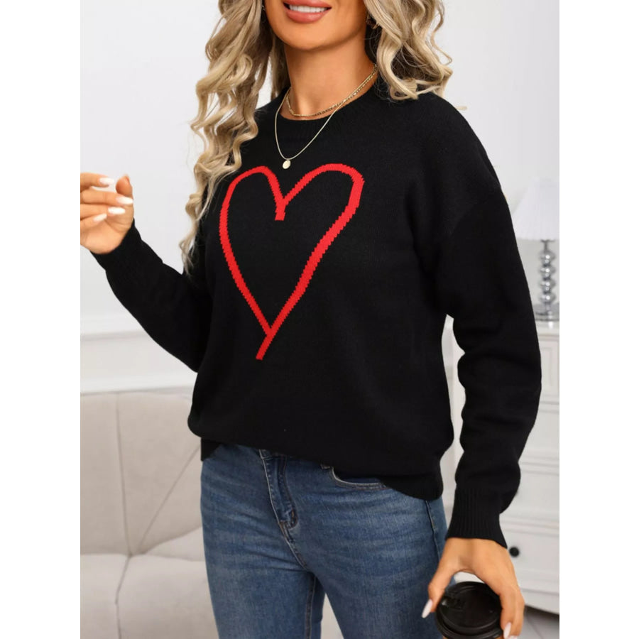 Valentine’s Day Heart Graphic Dropped Shoulder Sweater Apparel and Accessories