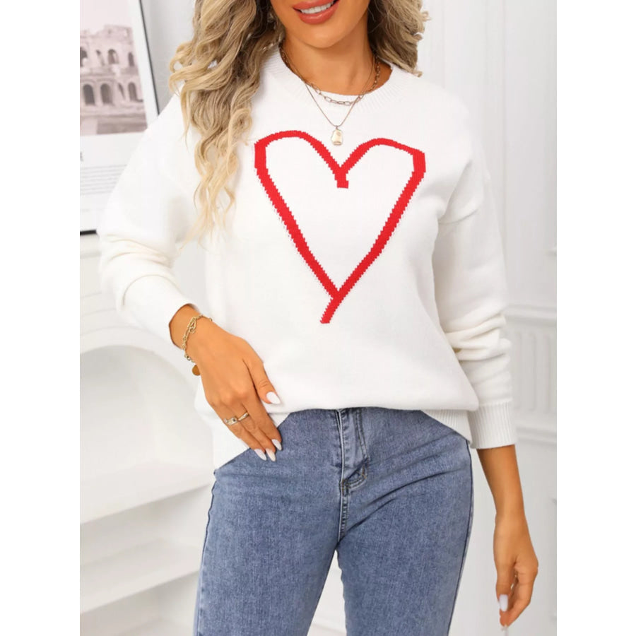 Valentine’s Day Heart Graphic Dropped Shoulder Sweater Apparel and Accessories