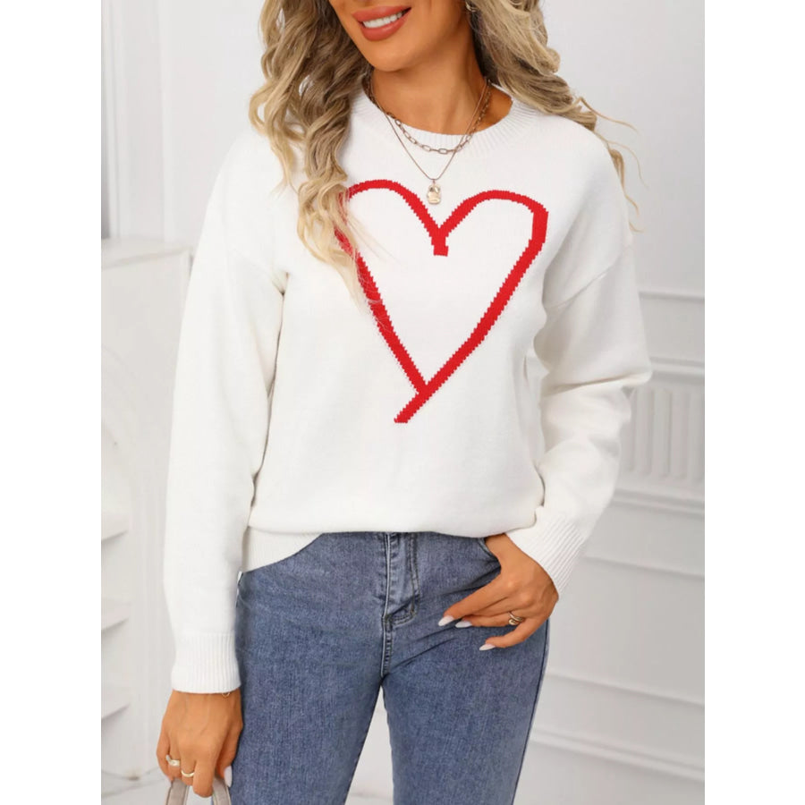 Valentine’s Day Heart Graphic Dropped Shoulder Sweater Apparel and Accessories