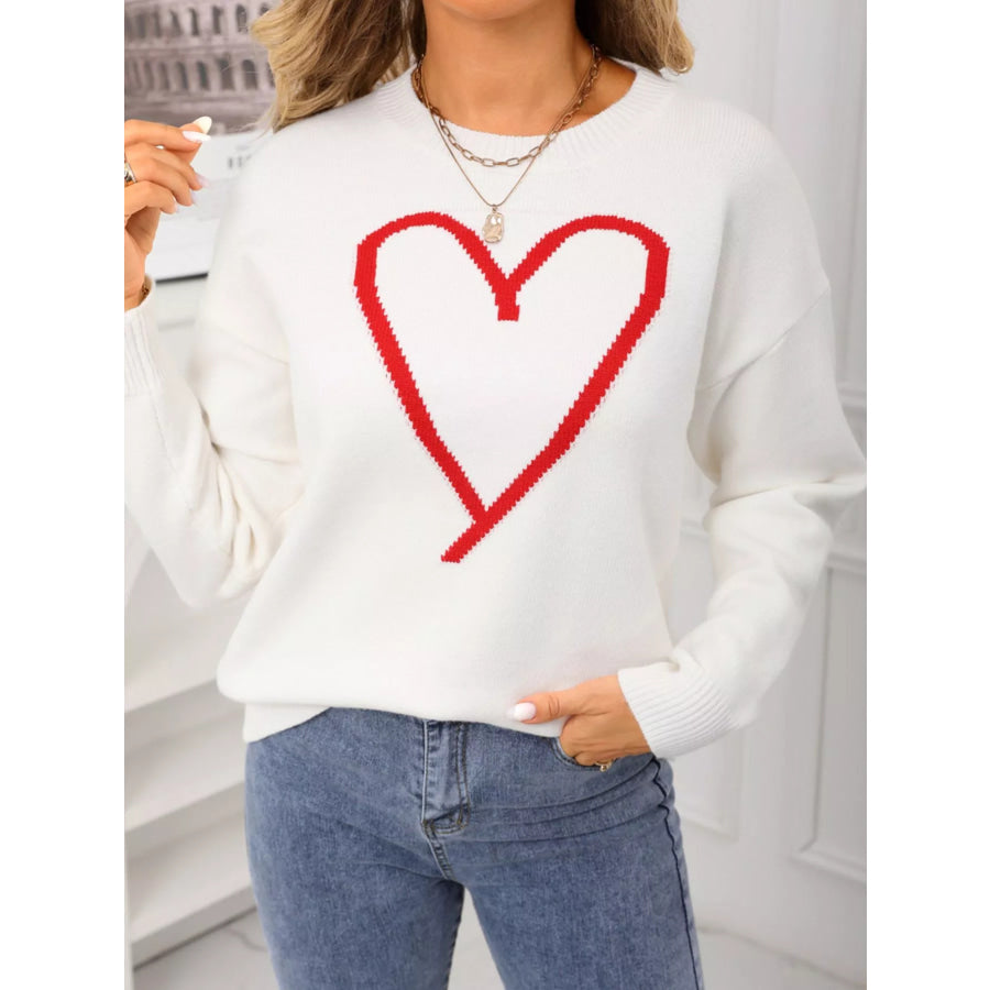 Valentine’s Day Heart Graphic Dropped Shoulder Sweater Apparel and Accessories