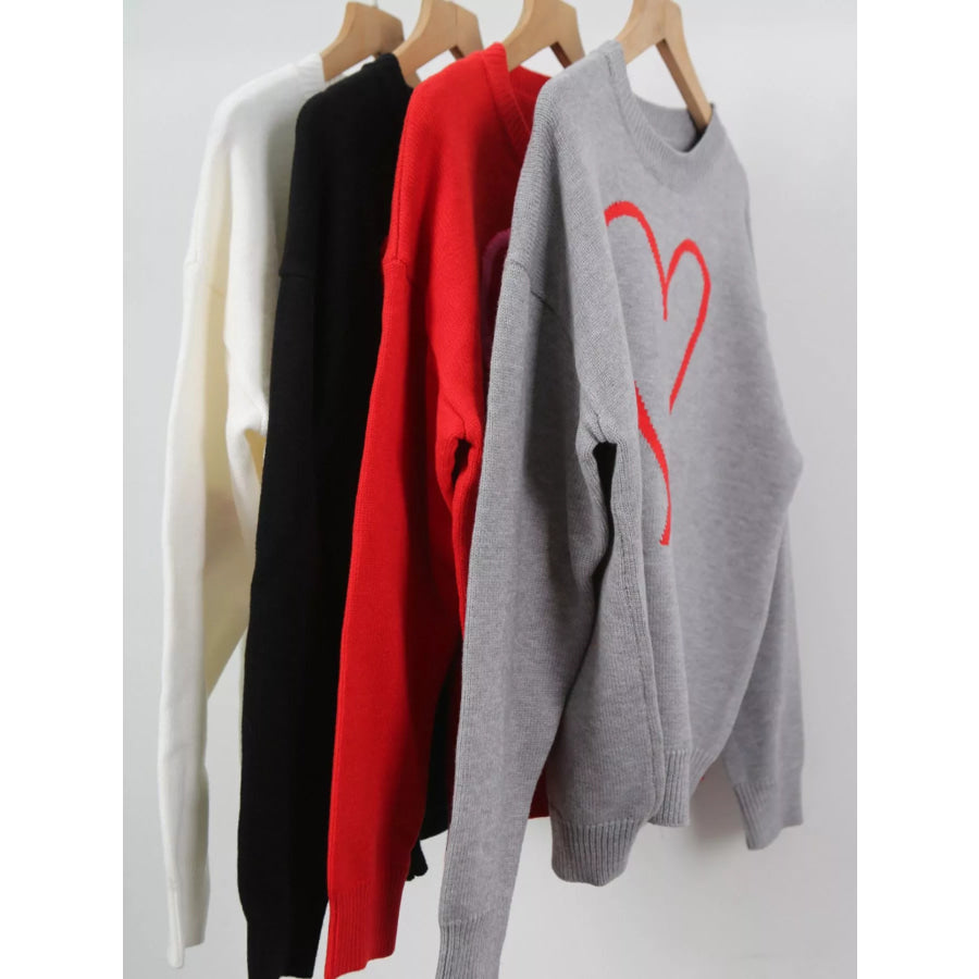 Valentine’s Day Heart Graphic Dropped Shoulder Sweater Apparel and Accessories