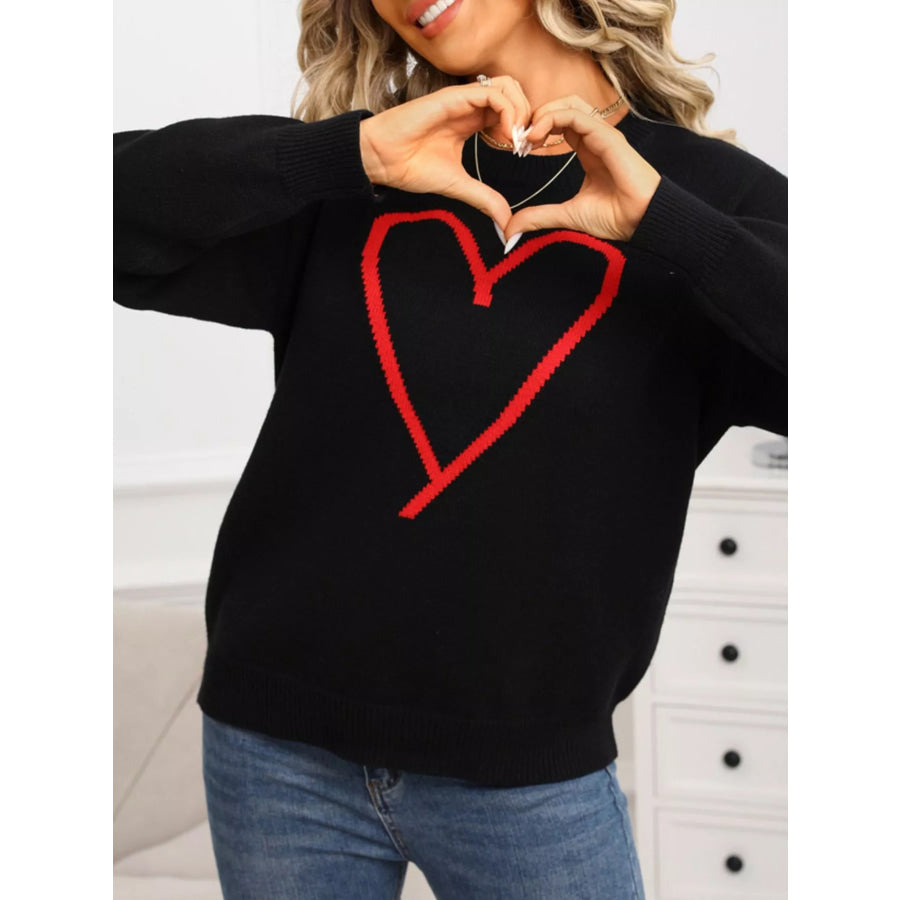 Valentine’s Day Heart Graphic Dropped Shoulder Sweater Apparel and Accessories