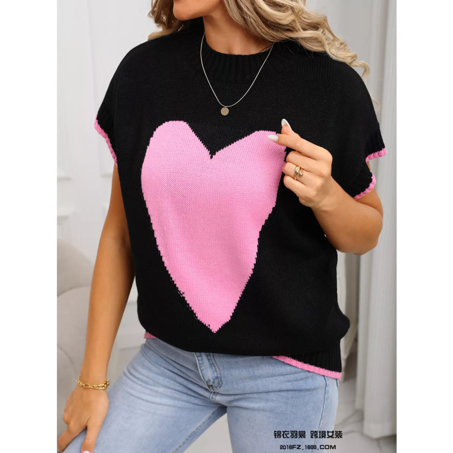 Valentine’s Day Heart Graphic Short Sleeve Sweater Apparel and Accessories