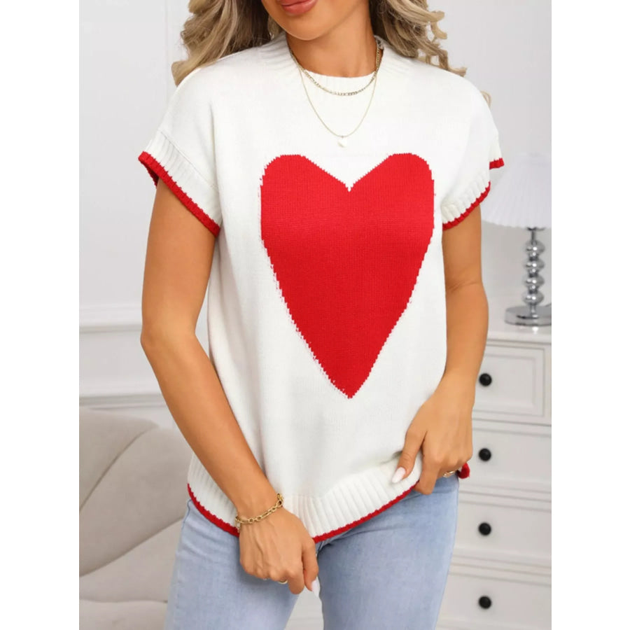 Valentine’s Day Heart Graphic Short Sleeve Sweater Apparel and Accessories
