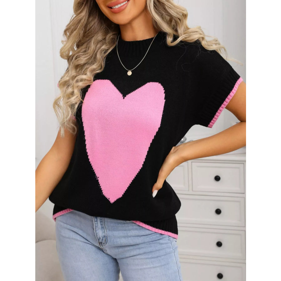 Valentine’s Day Heart Graphic Short Sleeve Sweater Apparel and Accessories