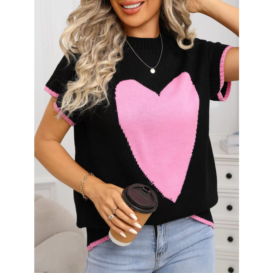 Valentine’s Day Heart Graphic Short Sleeve Sweater Apparel and Accessories
