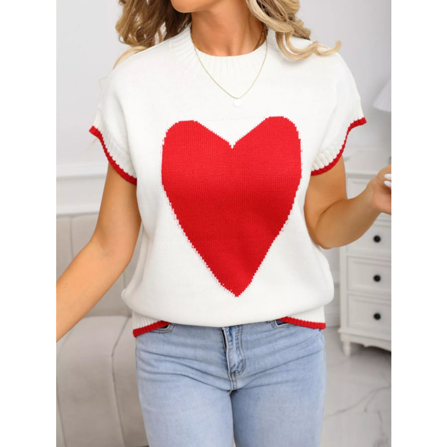 Valentine’s Day Heart Graphic Short Sleeve Sweater Apparel and Accessories
