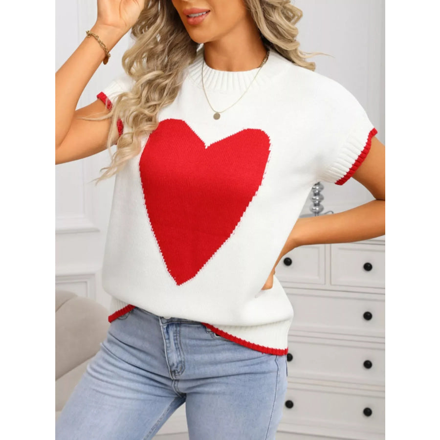 Valentine’s Day Heart Graphic Short Sleeve Sweater Apparel and Accessories