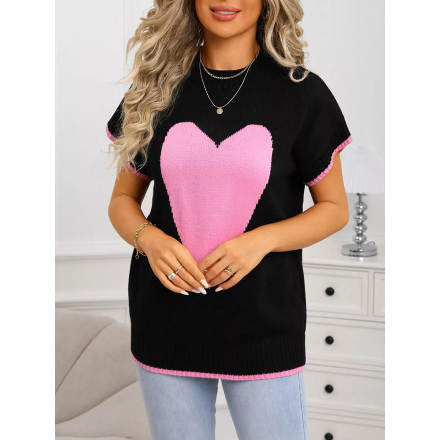 Valentine’s Day Heart Graphic Short Sleeve Sweater Apparel and Accessories