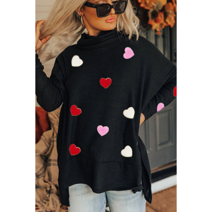 Valentine’s Day Heart Patched Turtleneck Long Sleeve Top Apparel and Accessories