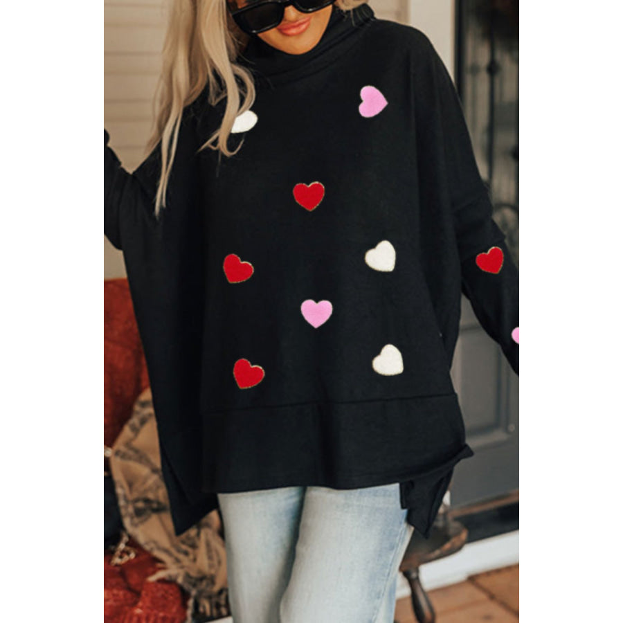 Valentine’s Day Heart Patched Turtleneck Long Sleeve Top Apparel and Accessories