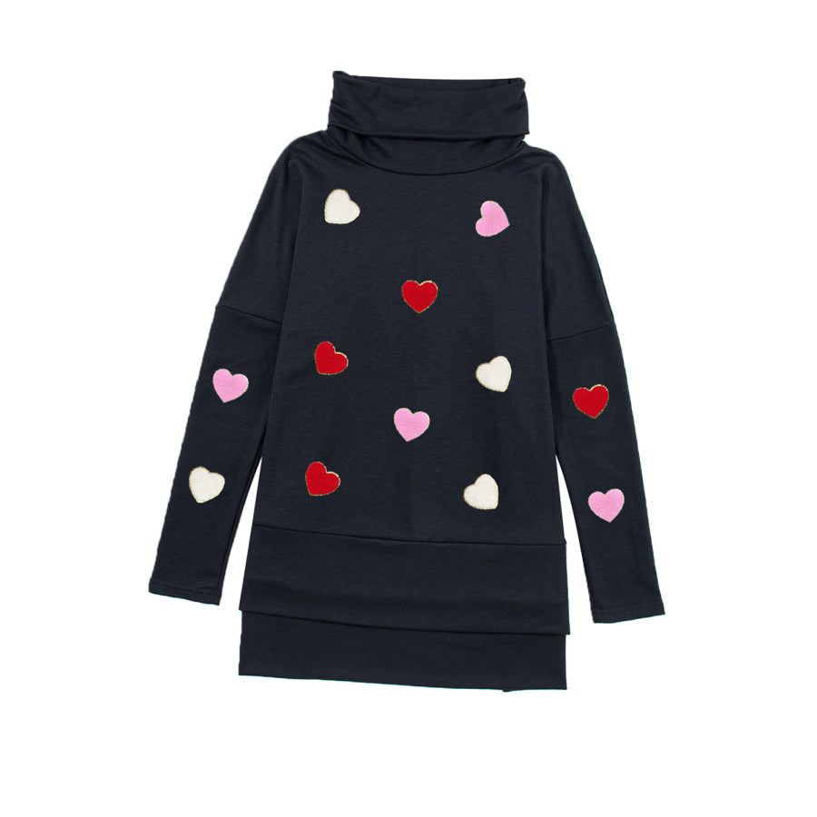 Valentine’s Day Heart Patched Turtleneck Long Sleeve Top Apparel and Accessories