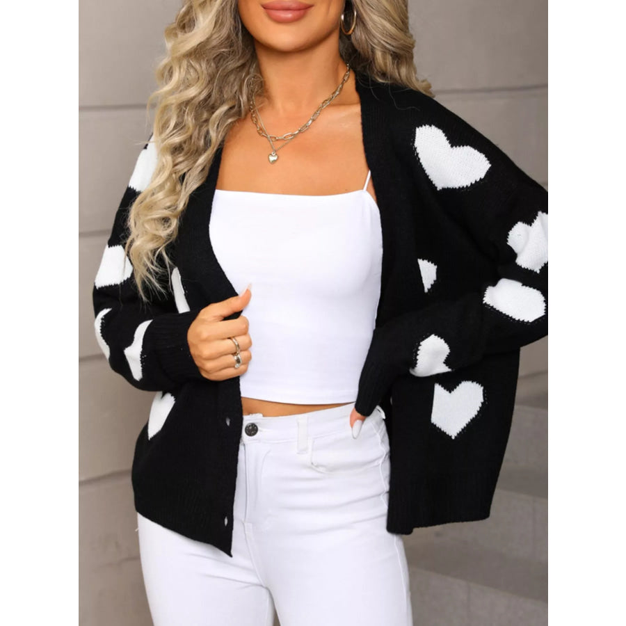 Valentine’s Day Heart Pattern Button-Up Knit Cardigan Apparel and Accessories