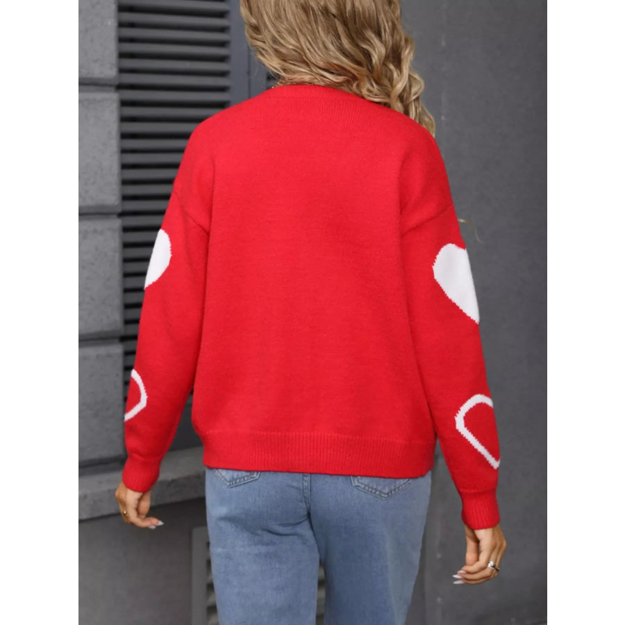 Valentine’s Day Heart Pattern Button-Up Knit Cardigan Apparel and Accessories