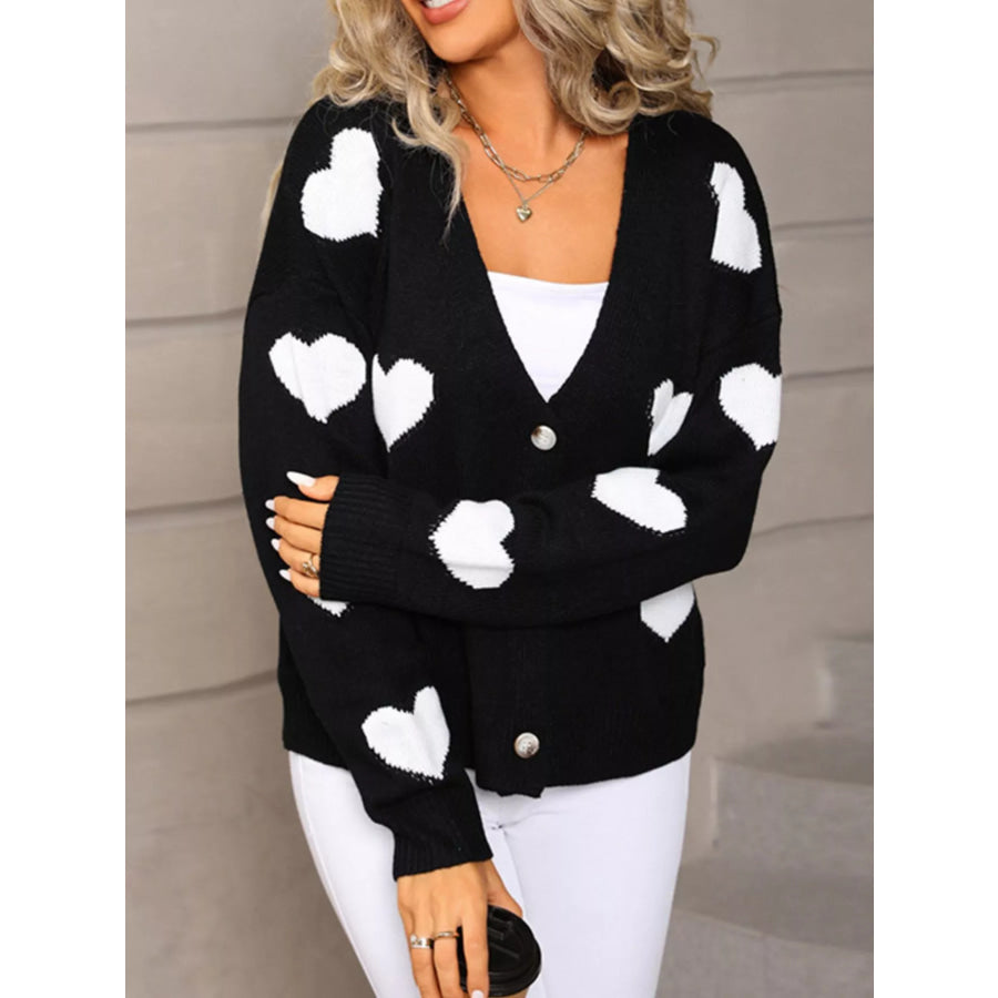 Valentine’s Day Heart Pattern Button-Up Knit Cardigan Apparel and Accessories