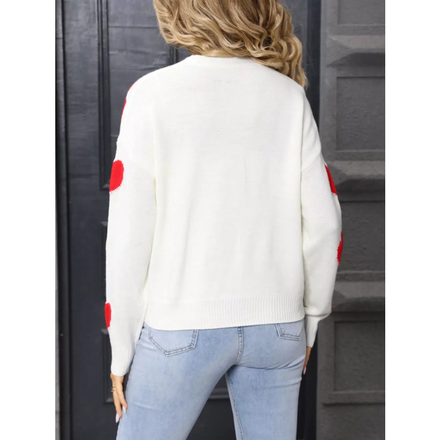 Valentine’s Day Heart Pattern Button-Up Knit Cardigan Apparel and Accessories