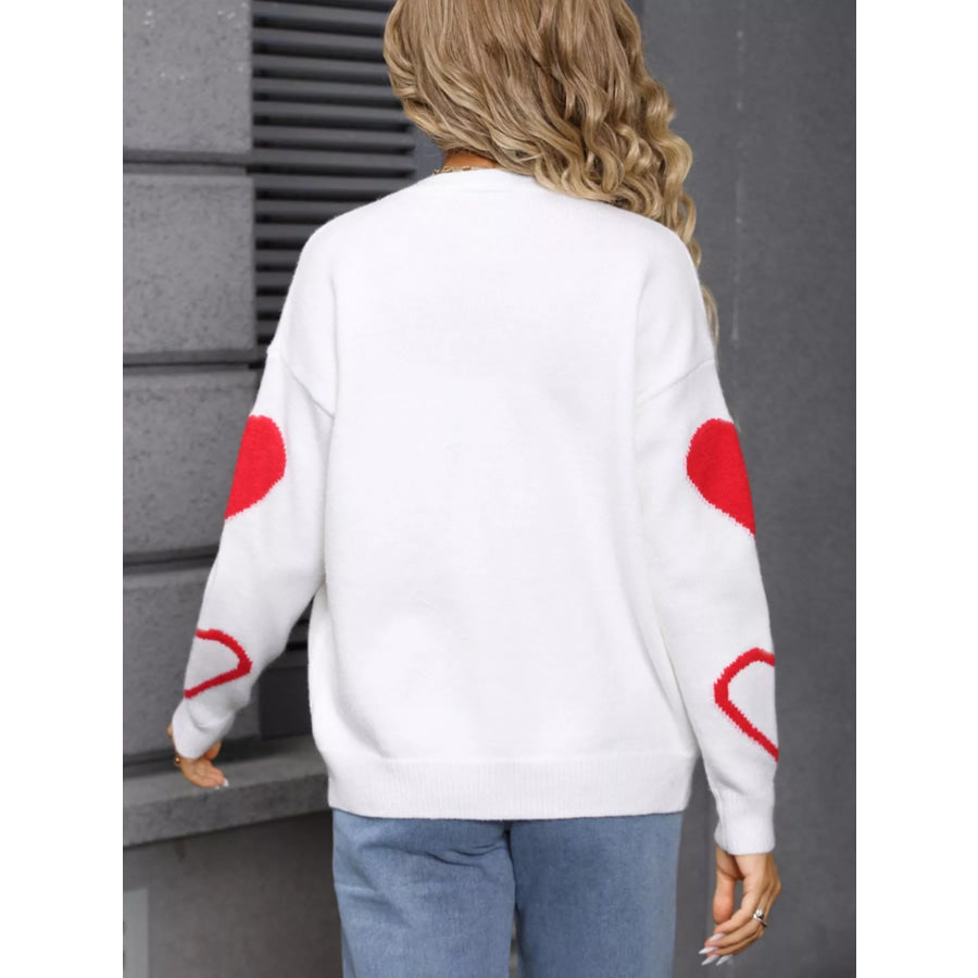 Valentine’s Day Heart Pattern Button-Up Knit Cardigan Apparel and Accessories