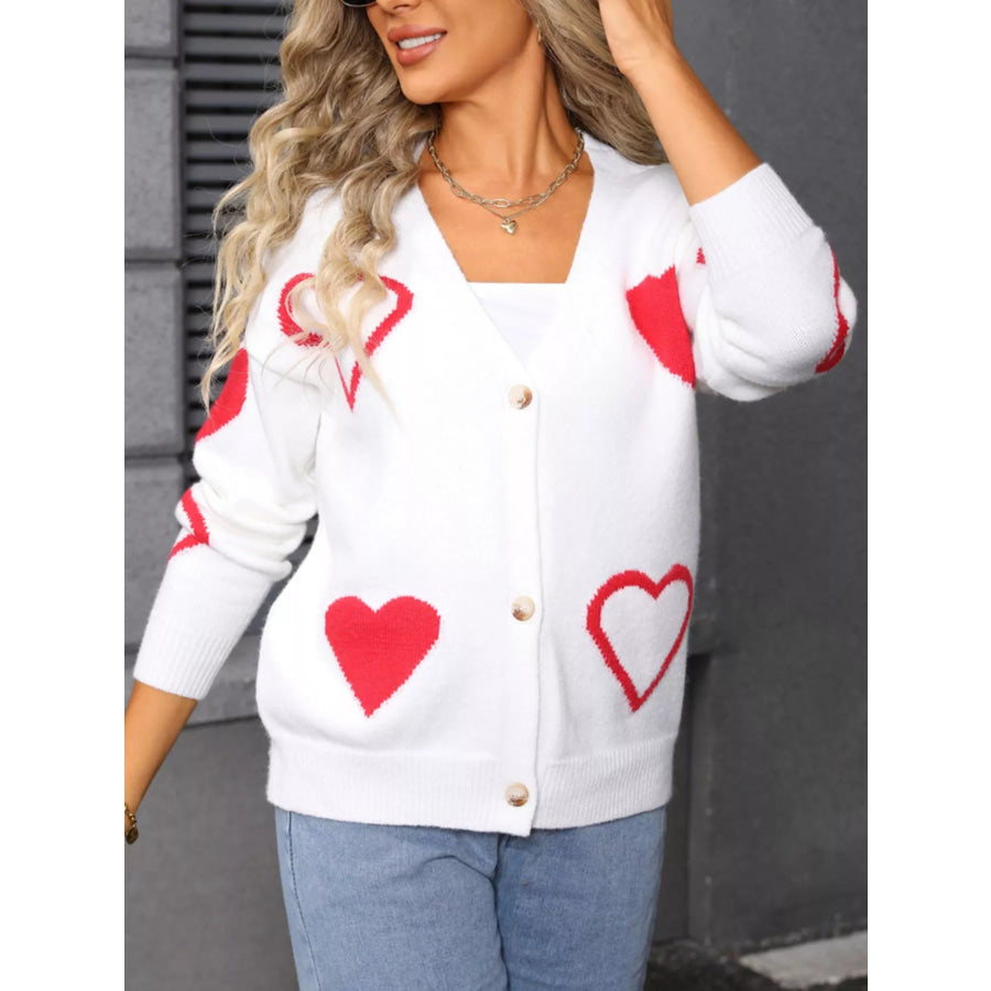 Valentine’s Day Heart Pattern Button-Up Knit Cardigan Apparel and Accessories
