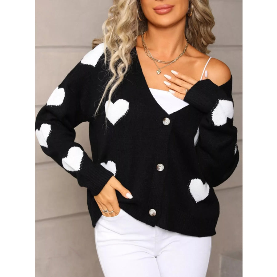 Valentine’s Day Heart Pattern Button-Up Knit Cardigan Apparel and Accessories