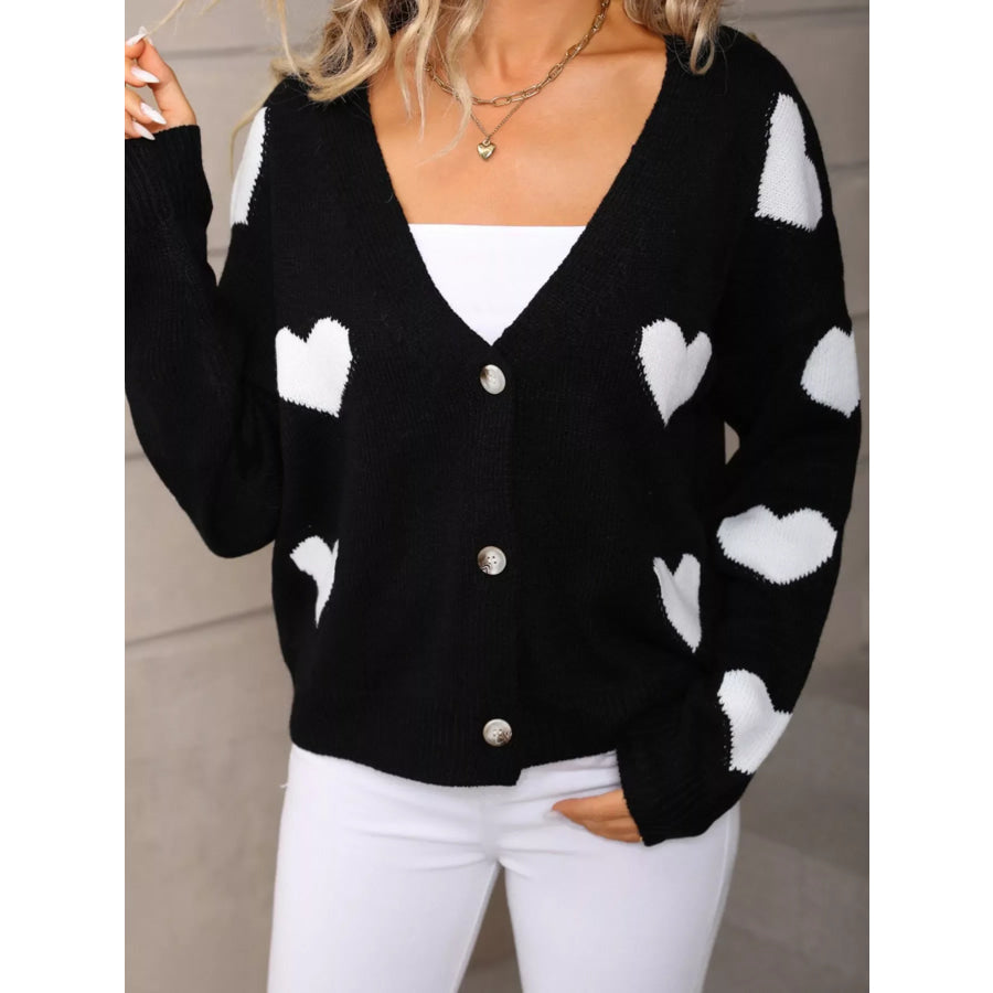 Valentine’s Day Heart Pattern Button-Up Knit Cardigan Apparel and Accessories