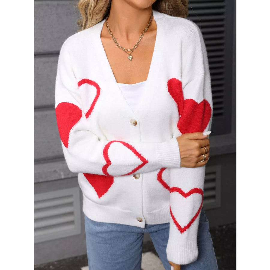 Valentine’s Day Heart Pattern Button-Up Knit Cardigan Apparel and Accessories