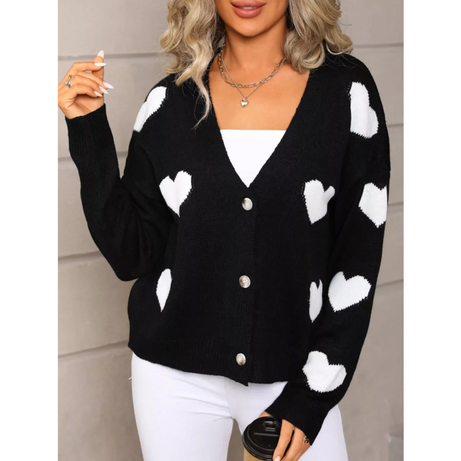 Valentine’s Day Heart Pattern Button-Up Knit Cardigan Apparel and Accessories