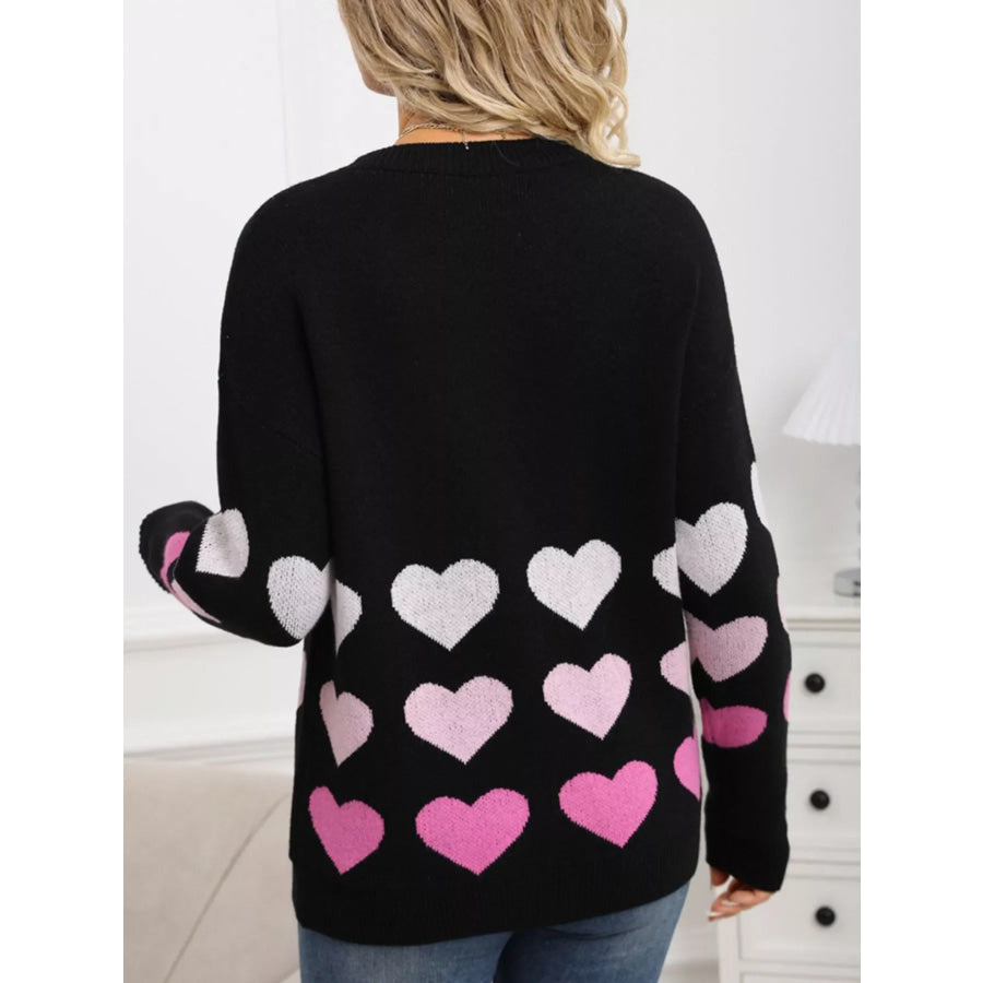 Valentine’s Day Heart Pattern Crew Neck Sweater Apparel and Accessories