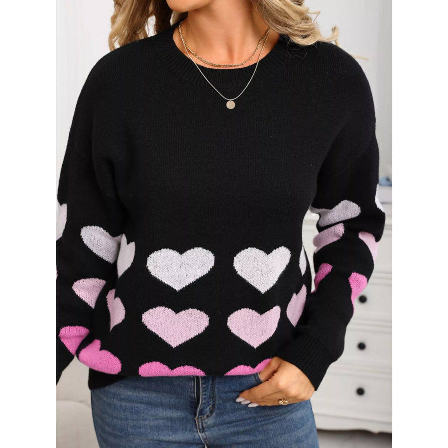 Valentine’s Day Heart Pattern Crew Neck Sweater Apparel and Accessories